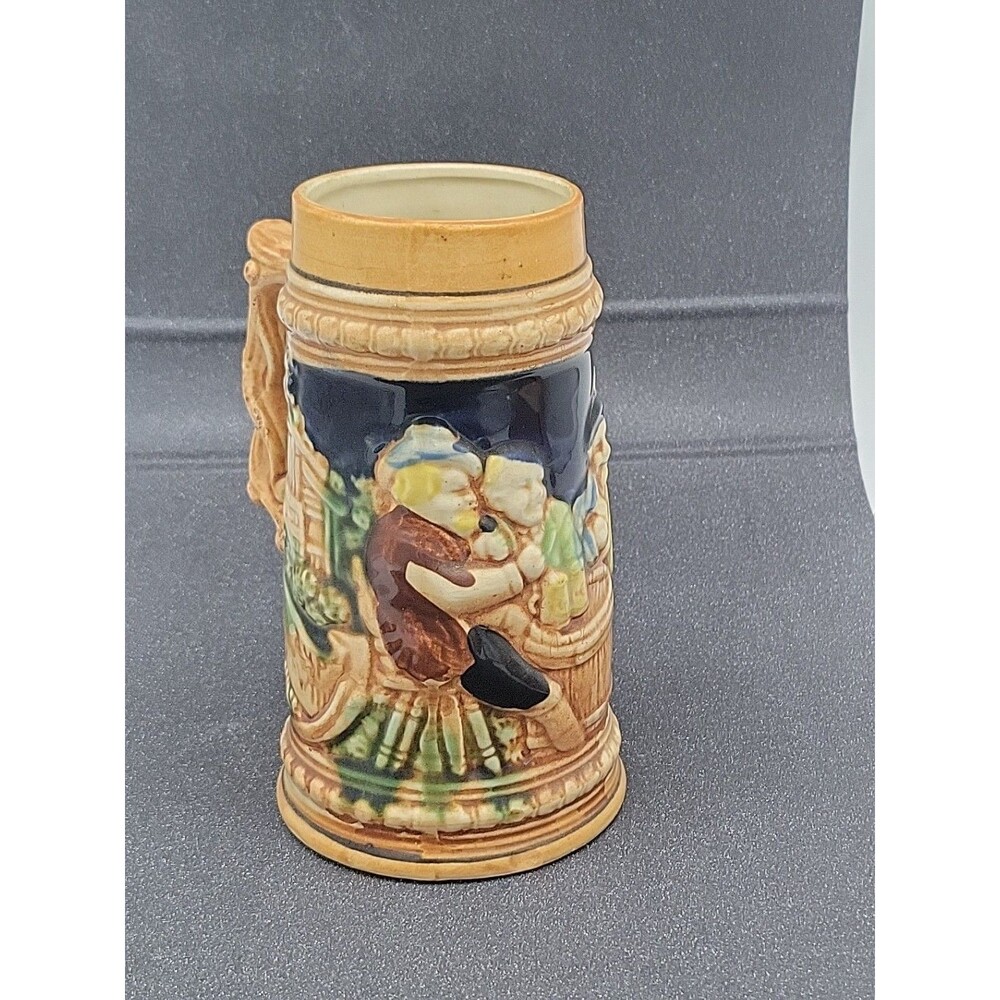 Vintage Made in Japan Beer Stein, Men Drinking Tavern Scene 16 oz